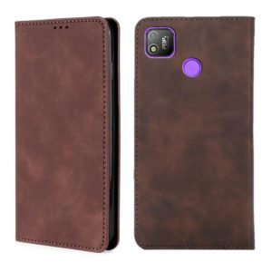 For Infinix Tecno Pop 4 Skin Feel Magnetic Horizontal Flip Leather Case with Holder & Card Slots(Dark Brown) (OEM)
