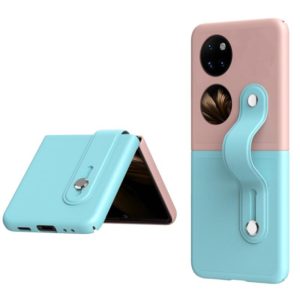 For Huawei P50 Pocket Skin Contrast Wristband Holder Folding Phone Case(Ice Blue + Pink) (OEM)