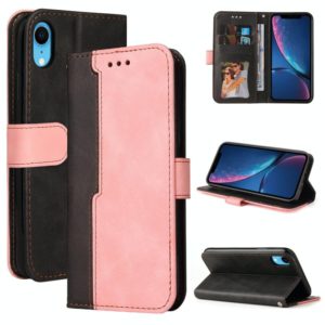 For iPhone XR Business Stitching-Color Horizontal Flip PU Leather Case with Holder & Card Slots & Photo Frame(Pink) (OEM)