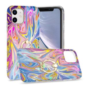 For iPhone 11 Laser Glitter Watercolor Pattern Shockproof Protective Case with Ring Holder (FD1) (OEM)