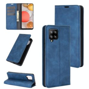 For Samsung Galaxy A42 5G Retro-skin Business Magnetic Suction Leather Case with Holder & Card Slots & Wallet(Dark Blue) (OEM)