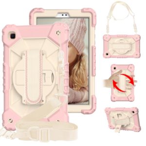 For Samsung Galaxy Tab A7 Lite T220 / T225 Contrast Color Robot Shockproof Silicon + PC Protective Case with Holder & Shoulder Strap(Rose Gold Beige) (OEM)