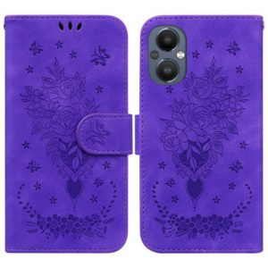 For OnePlus Nord N20 5G Butterfly Rose Embossed Leather Phone Case(Purple) (OEM)
