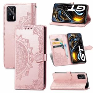 For OPPO Realme GT 5G / Realme Q3 Pro 5G Mandala Flower Embossed Horizontal Flip Leather Case with Holder & Three Card Slots & Wallet & Lanyard(Rose Gold) (OEM)