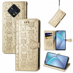 For Infinix Zero 8 Cat and Dog Embossed Horizontal Flip Phone Leather Case with Holder & Card Slot & Wallet & Lanyard(Gold) (OEM)
