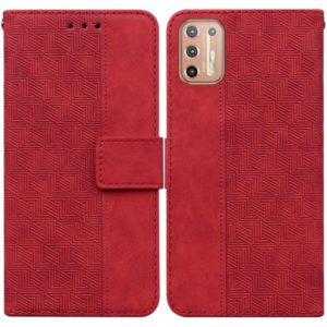 For Motorola Moto G9 Plus Geometric Embossed Leather Phone Case(Red) (OEM)