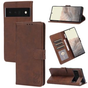 For Google Pixel 6 Embossed Happy Cat Pattern Horizontal Flip Leather Case with Holder & Card Slots & Wallet(Brown) (OEM)