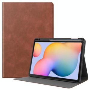 For Samsung Galaxy Tab S6 Lite P610 / P615 Cowhide Texture TPU Tablet Horizontal Flip Leather Case with Holder & Sleep / Wake-Up Function & Pen Slot(Brown) (OEM)