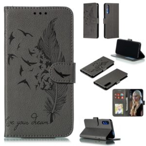 Feather Pattern Litchi Texture Horizontal Flip Leather Case with Wallet & Holder & Card Slots For Huawei Honor 9X Pro(Gray) (OEM)