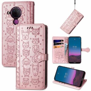 For Nokia 5.4 Lovely Cat and Dog Embossing Pattern Horizontal Flip Leather Case , with Holder & Card Slots & Wallet & Cartoon Clasp & Lanyard(Rose Gold) (OEM)