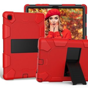 For Samsung Galaxy Tab A7 (2020) T500/T505 Shockproof Two-Color Silicone Protective Case with Holder(Red + Black) (OEM)