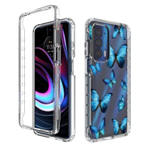 For Motorola Edge 2021 Transparent Painted Phone Case(Blue Butterflies) (OEM)