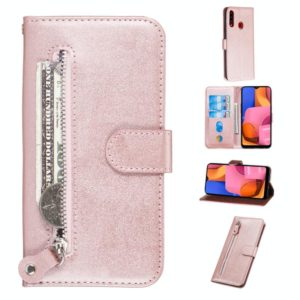 For Galaxy A20s Fashion Calf Texture Zipper Horizontal Flip PU Leather Case, with Holder & Card Slots & Wallet(Rose Gold) (OEM)