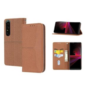 For Sony Xperia 1 IV Woven Texture Stitching Magnetic PU Leather Phone Case(Brown) (OEM)