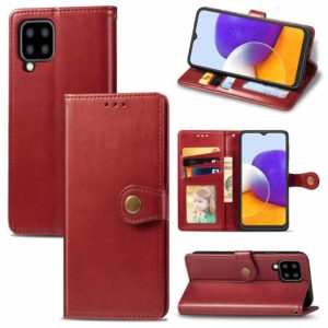For Samsung Galaxy A22 5G Solid Color Leather Buckle Phone Case with Lanyard & Photo Frame & Card Slot & Wallet & Stand Function(Red) (OEM)