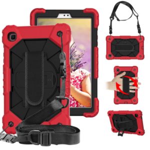 For Samsung Galaxy Tab A7 Lite T220 / T225 Contrast Color Robot Shockproof Silicon + PC Protective Case with Holder & Shoulder Strap(Red Black) (OEM)