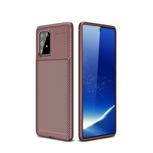 For Galaxy A91 / M80s Carbon Fiber Texture Shockproof TPU Case(Brown) (OEM)