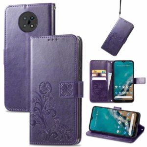 For Nokia G50 Four-leaf Clasp Embossed Leather Case with Lanyard & Card Slots & Wallet & Holder(Purple) (OEM)