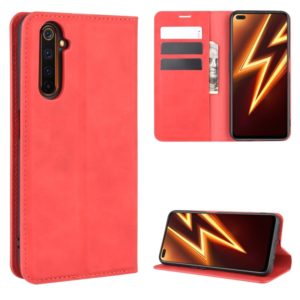For OPPO Realme 6 Pro Retro-skin Business Magnetic Suction Leather Case with Holder & Card Slots & Wallet(Red) (OEM)
