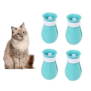 2 Sets Multi-Function Washing Cat Foot Set Cat Taking Bath Cutting Nail Anti-Grasping Silicone Shoes(Second Generation Blue) (OEM)