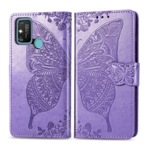 For Huawei Honor 9A Butterfly Love Flower Embossed Horizontal Flip Leather Case with Bracket / Card Slot / Wallet / Lanyard(Light Purple) (OEM)