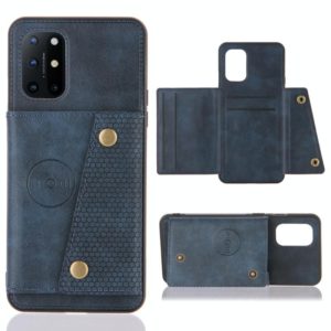 For OnePlus 8T Double Buckle PU + TPU Shockproof Magnetic Protective Case with Card Slots & Holder(Blue) (OEM)