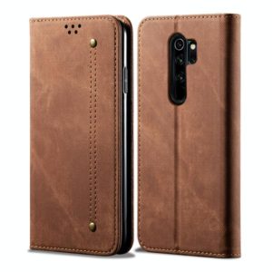 For Xiaomi Redmi Note 8 Pro Denim Texture Casual Style Horizontal Flip Leather Case with Holder & Card Slots & Wallet(Brown) (OEM)