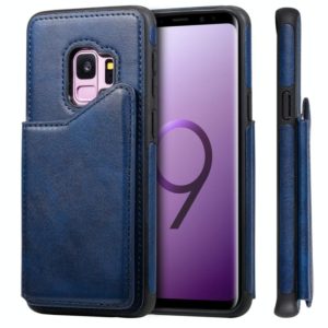 For Galaxy S9 Shockproof Calf Texture Protective Case with Holder & Card Slots & Frame(Blue) (OEM)