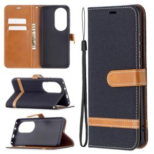 For Huawei P50 Pro Color Matching Denim Texture Horizontal Flip Leather Case with Holder & Card Slots & Wallet & Lanyard(Black) (OEM)
