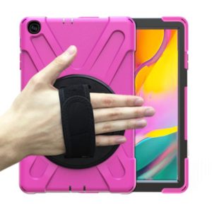 For Samsung Galaxy Tab A 10.1 (2019) T515 / T510 Shockproof Colorful Silicone + PC Protective Case with Holder & Shoulder Strap & Hand Strap(Rose Red) (OEM)