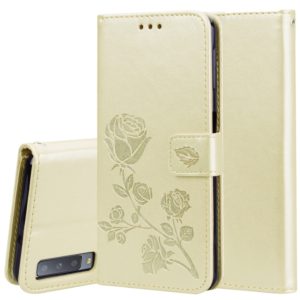 Rose Embossed Horizontal Flip PU Leather Case for Samsung Galaxy A7 (2018) , with Holder & Card Slots & Wallet (Gold) (OEM)