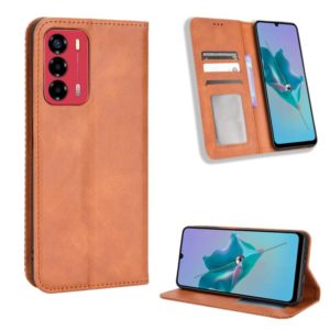 For ZTE Blade A72 / V40 Vita Magnetic Buckle Retro Texture Leather Phone Case(Brown) (OEM)