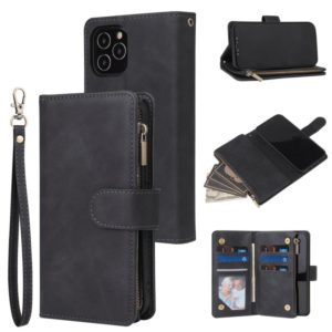 For iPhone 12 mini Multifunctional Retro Frosted Horizontal Flip Leather Case with Card Slot & Holder & Zipper Wallet & Photo Frame & Lanyard(Black) (OEM)