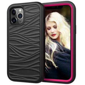 For iPhone 12 / 12 Pro Wave Pattern 3 in 1 Silicone+PC Shockproof Protective Case(Black+Hot Pink) (OEM)