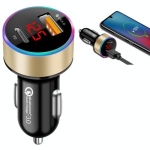 Aluminum Alloy Digital Display PD+QC3.0 Car Charger Multifunctional Car Charger( Gold) (OEM)