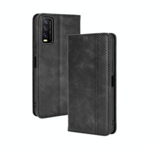 For vivo Y20/ Y20i Magnetic Buckle Retro Crazy Horse Texture Horizontal Flip Leather Case , with Holder & Card Slots & Photo Frame(Black) (OEM)