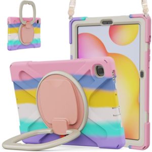 For Samsung Galaxy Tab S6 Lite P610 Silicone + PC Protective Case with Holder & Shoulder Strap(Colorful Pink) (OEM)