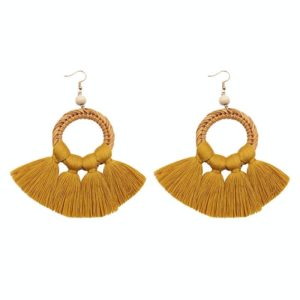 1 Pairs Ethnic Style Cotton Tassel Earrings Exaggerated Earrings Long Earrings(Turmeric) (OEM)