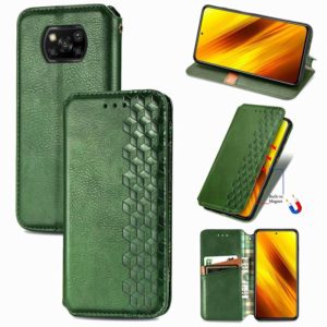 For Xiaomi Poco X3 NFC Cubic Grid Pressed Horizontal Flip Magnetic PU Leather Case with Holder & Card Slots & Wallet(Green) (OEM)