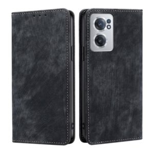 For OnePlus Nord CE 2 5G RFID Anti-theft Brush Magnetic Leather Phone Case(Black) (OEM)