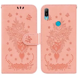 For Huawei Y6 2019 Butterfly Rose Embossed Leather Phone Case(Pink) (OEM)