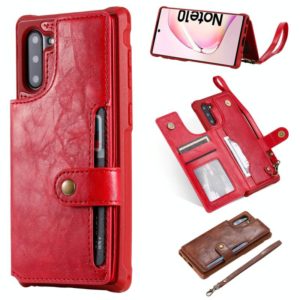 For Galaxy Note 10 Buckle Zipper Shockproof Protective Case with Holder & Card Slots & Wallet & Lanyard & Photos Frame(Red) (OEM)