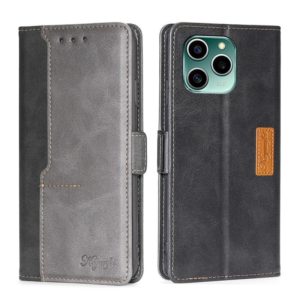 For Honor 60 SE Contrast Color Side Buckle Leather Phone Case(Black + Grey) (OEM)