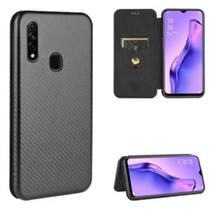 For OPPO A8 / A31 (2020) Carbon Fiber Texture Horizontal Flip TPU + PC + PU Leather Case with Card Slot(Black) (OEM)