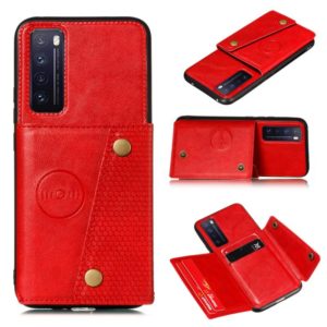For Huawei Honor 30 Pro Double Buckle PU + TPU Shockproof Magnetic Protective Case with Card Slot(Red) (OEM)