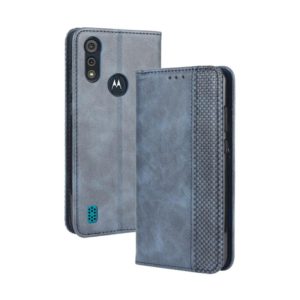 For Motorola Moto E6s (2020) Magnetic Buckle Retro Texture Horizontal Flip Leather Case with Holder & Card Slots & Photo Frame(Blue) (OEM)