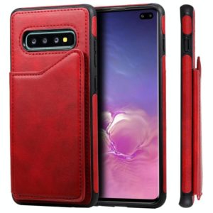 For Galaxy S10+ Shockproof Calf Texture Protective Case with Holder & Card Slots & Frame(Red) (OEM)
