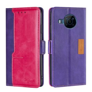 For Nokia X100 Contrast Color Side Buckle Leather Phone Case(Purple + Rose Red) (OEM)