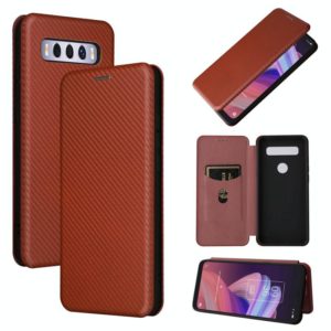 For TCL 10 SE Carbon Fiber Texture Leather Phone Case with Card Slot(Brown) (OEM)