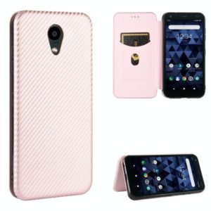For Kyocera DIGNO BX Carbon Fiber Texture Horizontal Flip TPU + PC + PU Leather Case with Card Slot(Pink) (OEM)
